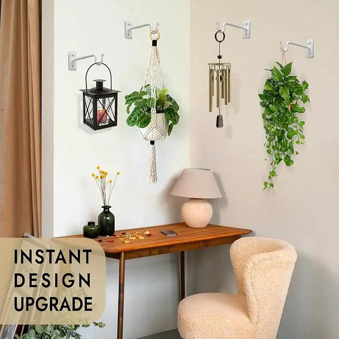 RTZEN Plant Hangers Outdoor or Indoor - Wrought Iron Metal Hanger Indoor Hook - Heavy Duty Wall Bracket Hooks for Hanging Plants Baskets Lanterns Wind Chimes - 2 Pack (White Shepherds Hooks) by GreenHaven Gardens