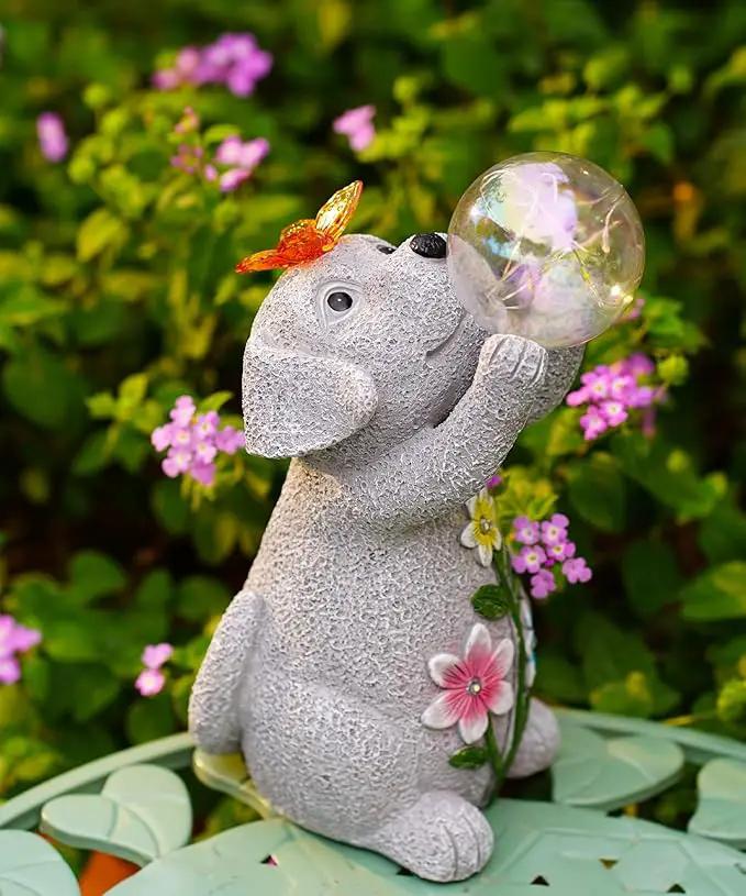 Solar Funny Dog Statue for Garden: Outdoor Sculptures with Ball Lights and Butterfly Clearance Lawn Ornaments Yard Porch Patio Balcony - Gifts for Mom Grandma by GreenHaven Gardens