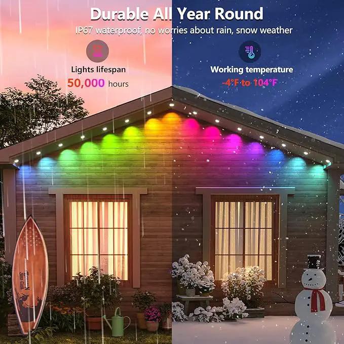 Permanent Outdoor Lights for House,50FT Eave Lamps with 30 RGB LED,IP67 Waterproof Year-Round Outdoor Decorative Lights with APP & Remote Control for Garden Party Christmas Holidays by GreenHaven Gardens