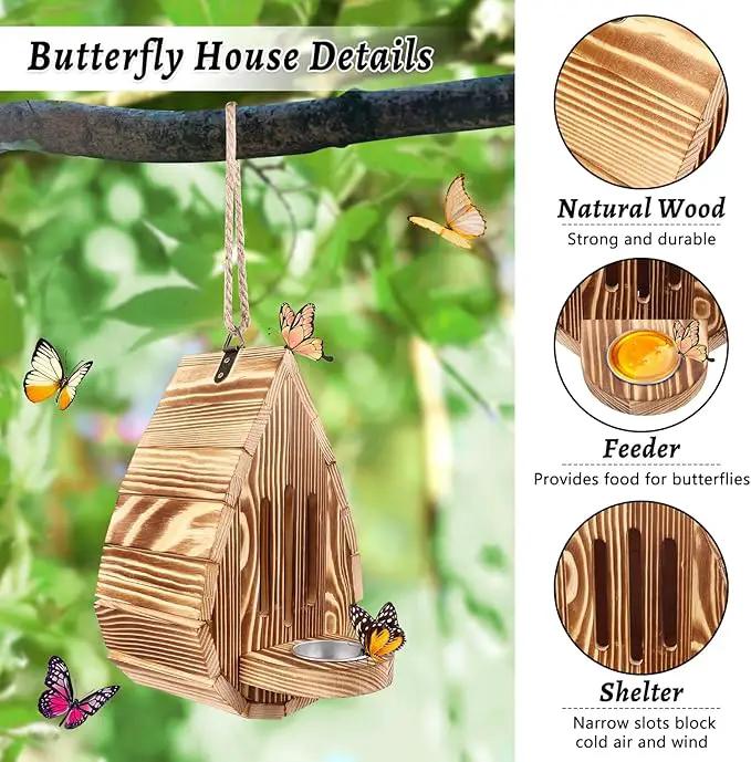 Wooden Butterfly House and Feeder, Hanging Butterfly House for Garden, Natural Butterfly Habitat with Butterfly Puddler for Outside Butterflies, Moths - Backdoor, Easy to Clean by GreenHaven Gardens