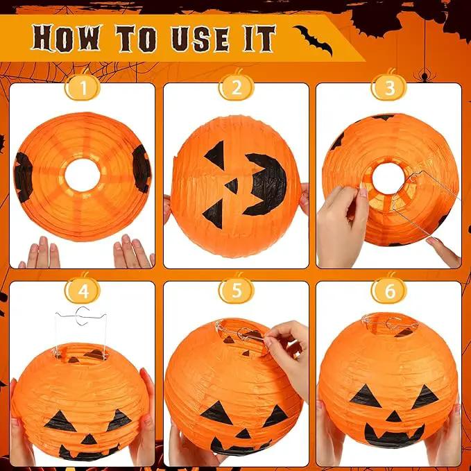 Retisee 20 Pcs 8 Inch Halloween Pumpkin Paper Lantern Halloween Jack O Lantern Paper Lantern Orange Pumpkin Lantern for Halloween Party Halloween Pumpkin Hanging Paper Lantern for Indoor Outdoor Decor by GreenHaven Gardens
