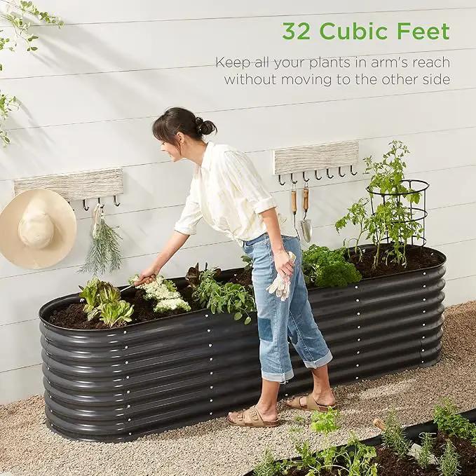 Best Choice Products 8x2x2ft Metal Raised Garden Bed, Oval Outdoor Deep Root Planter Box for Vegetables, Herbs w/ 4 Support Bars, 215 Gal Capacity - Charcoal by GreenHaven Gardens