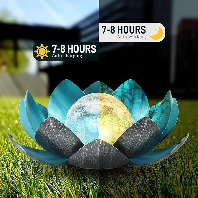 Lotus Solar Lights Outdoor,Solar LED Powered Garden Light Waterproof for Decor Tabletop Ground Yard Patio Walkway Landscape,Metal Glass LED Lotus Flower Lights by GreenHaven Gardens