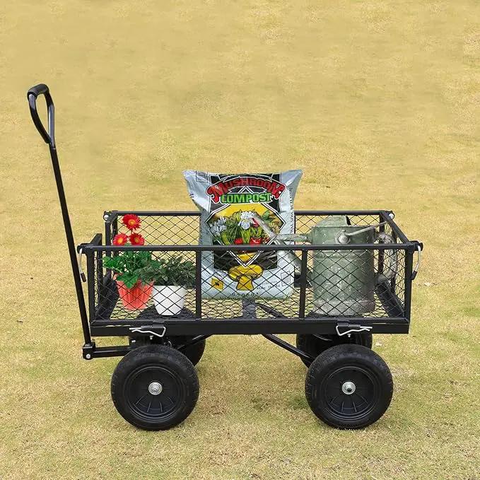 BILT HARD 400 lbs 10" Flat Free Tires Steel Garden Cart with 180° Rotating Handle and Removable Sides, 4 Cu.Ft Capacity Utility Heavy Duty Garden Carts and Wagons by GreenHaven Gardens
