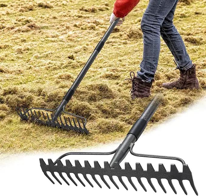 Garden Rake: 49" Metal Garden Leaf Rake with 17 Tines, Heavy Duty Bow Rakes for Lawn Yard Leaves Debris Mulch Gravel Thatch Clean,Lawn Care Gardening Landscaping by GreenHaven Gardens