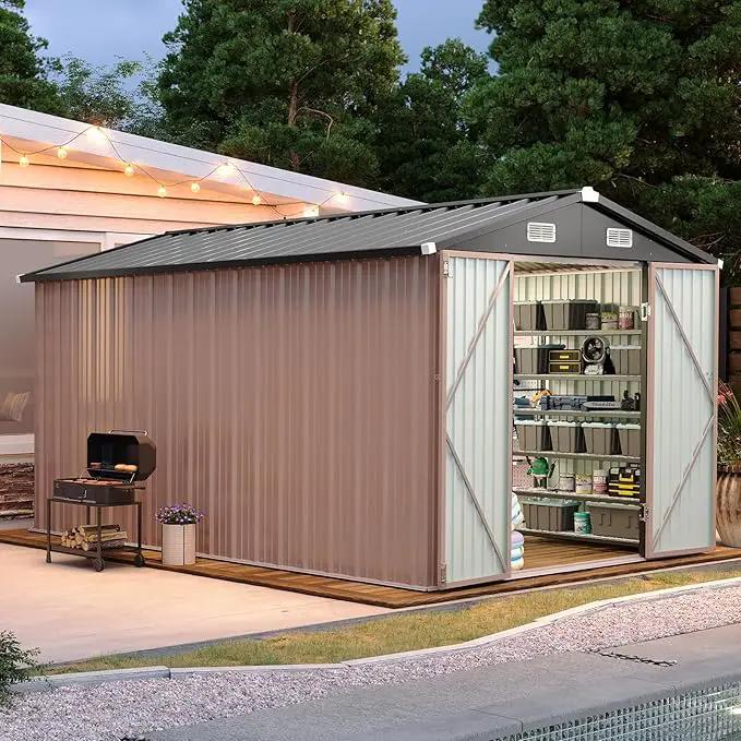 Aoxun 12x7.5 FT Shed Outdoor Storage Shed with Spacious Door Large Sheds with Double Lockable Door Galvanized Metal Shed for Garbage Can, Bike, Mower, Brown by GreenHaven Gardens