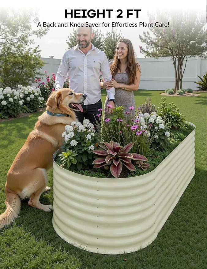2 Pcs Raised Garden Beds Outdoor 6x3x2ft - Galvanized Steel Planter Box for Vegetables, Flowers, Rust-Resistant Garden Box, Easy Assembly Raised Beds, Durable Planters for Outdoor Plants, Beige by GreenHaven Gardens