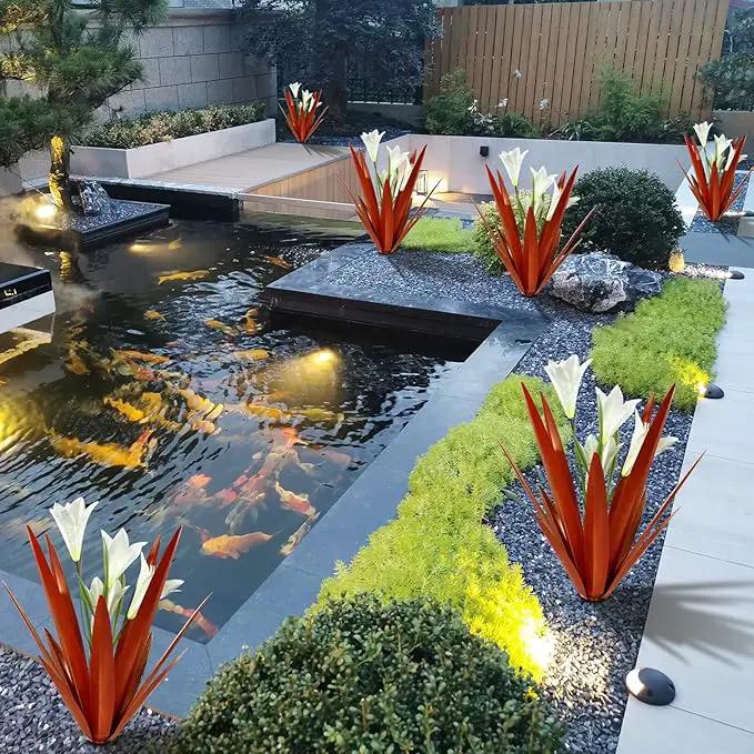 Homight Metal Agave Plant Outdoor Decoration Outdoor Garden Decoration Lily Mexican Yard Art Plant Garden Agave Lily Decorative Garden Gift… (2 Big White Lilies) by GreenHaven Gardens