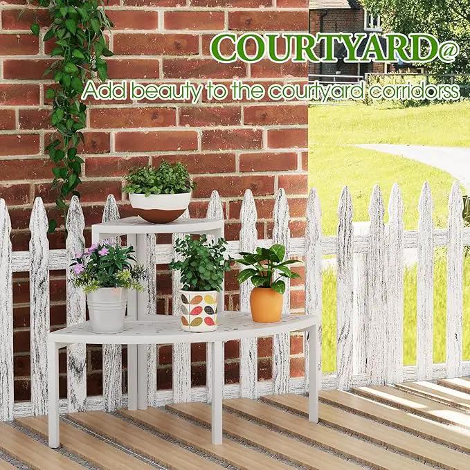 aboxoo 2 Tier Plant Stand Flower Pot Rack for Patio,Heavy Duty Metal Stair-Step Style Corner Shelf Planters, Quarter Round Display Holder for Indoor Outdoor Use(White, Semicircle) by GreenHaven Gardens