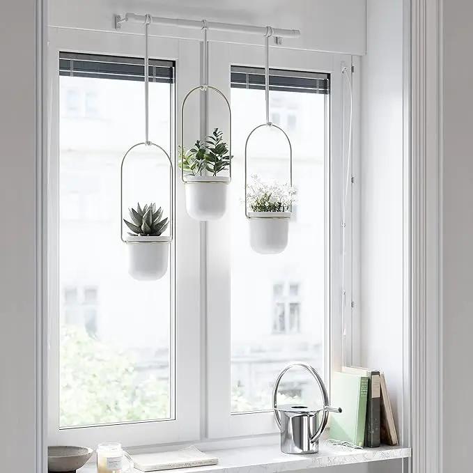 Umbra Triflora Hanging Planter for Window, Indoor Herb Garden, Set of 3, White/Brass by GreenHaven Gardens