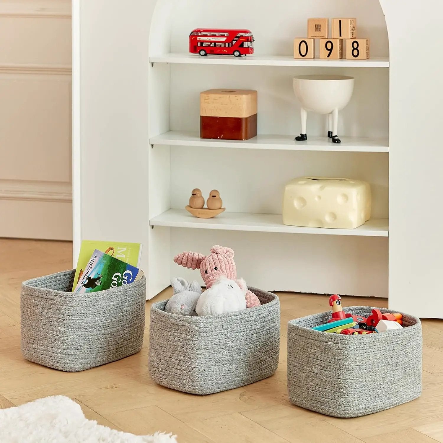 Small Cotton Rope Basket – Storage Bin for Organizing (10.6" x 6.7" x 6.7"), Bathroom Storage Basket for Shelf, Counter & Closet（Grey） by GreenHaven Gardens
