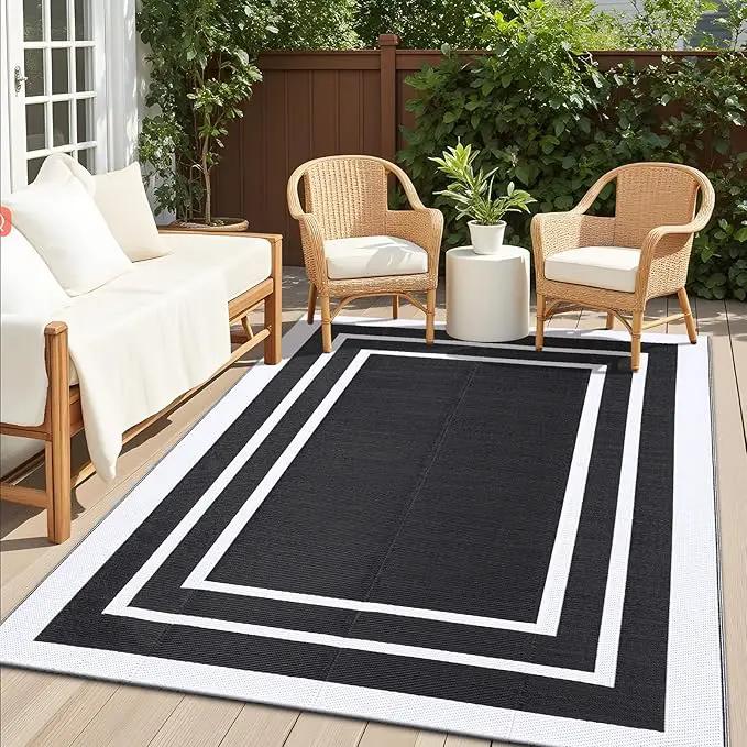 OLANLY Outdoor Rug 5x8 ft Waterproof, Reversible Outdoor Plastic Straw Rug, RV Mat, Indoor Outdoor Carpet Clearance for Patio, Camping, Balcony, Deck, Backyard, Black & White by GreenHaven Gardens