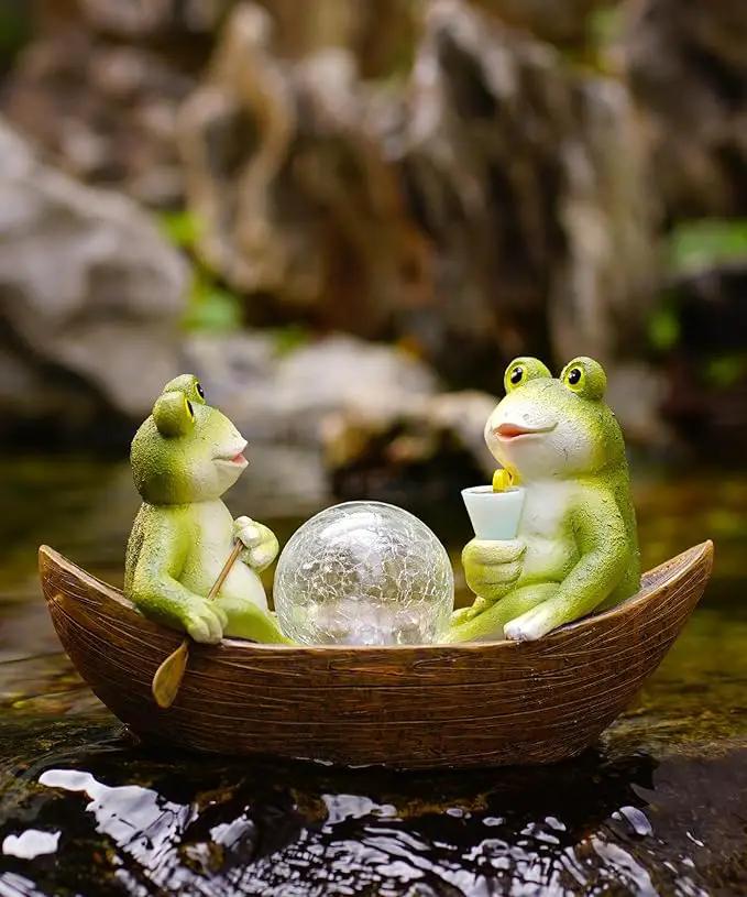 Solar Frogs Boating Statue Garden Decor: Outdoor Sculpture Lights Decorations Art Ornament Yard Lawn Backyard - Ideal Gifts for Women Mom Grandma by GreenHaven Gardens