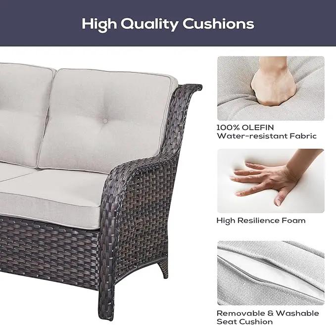 Outdoor Furniture Sectional Sofa L Shaped Couch - Patio Wicker Set with 2 Swivel Glider Chairs, 5 Piece Rattan Patio Conversation Sets with Beige Cushion for Deck Backyard Sunroom by GreenHaven Gardens