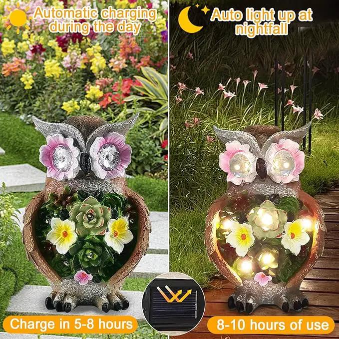 Owl Garden Statue,Solar Garden Statues with Flower LED Lights, Resin Owl Figurine for Lawn Patio Porch Yard Deco Gifts for Women/Mom/Grandma by GreenHaven Gardens