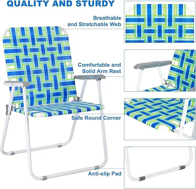 VINGLI Oversized Patio Lawn Chairs Folding 1 Piece, Webbed Folding Chair Outdoor Beach Chair Portable Camping Chair for Yard, Garden (Blue, Oversized) by GreenHaven Gardens