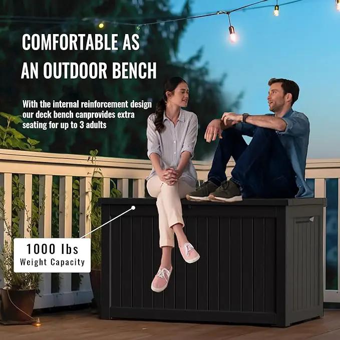 DRATO 230 Gallon Deck Box, Outdoor Large Waterproof Resin Storage Box with Lockable Lid for Patio Cushions, Gardening Tools, Sports Equipment, Black by GreenHaven Gardens