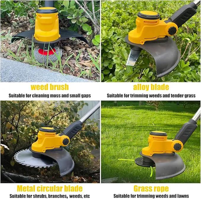 Electric Weed Wacker Cordless for Dewalt 20 V Battery, 4-in-1 Battery-Powered Mower, Lightweight Cordless Weeder for Lawn, Yard and Brush Mowing (Battery Free, Yellow) by GreenHaven Gardens