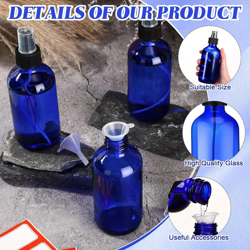 Norme 12 Pcs 8 oz Glass Spray Bottles with Funnels and Labels Refillable Cosmetic Empty Spray Bottles with Sprayer Containers for Essential Oil Cleaning Solutions(Blue,Stylish) by GreenHaven Gardens