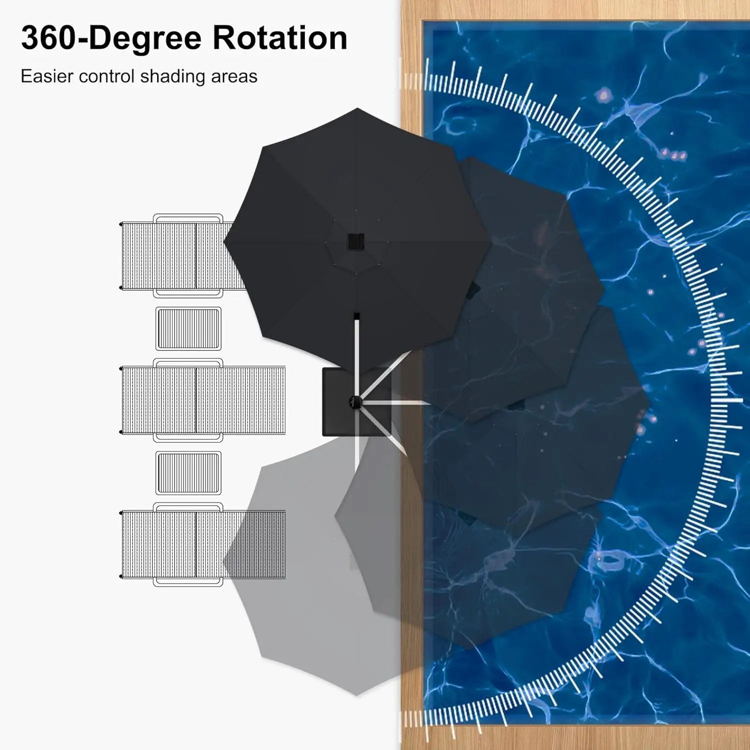 PURPLE LEAF 11ft Solar LED Patio Umbrella - Large Round Cantilever Umbrella with LED Lights, Windproof, Heavy Duty for Garden, Deck, Pool, Patio, Black by GreenHaven Gardens