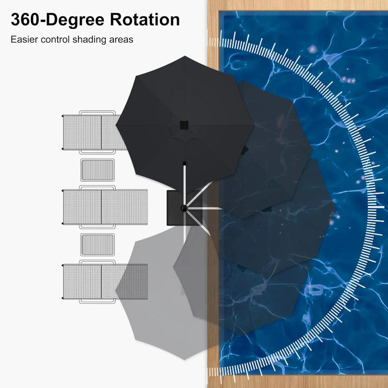 PURPLE LEAF 11ft Solar LED Patio Umbrella - Large Round Cantilever Umbrella with LED Lights, Windproof, Heavy Duty for Garden, Deck, Pool, Patio, Black by GreenHaven Gardens