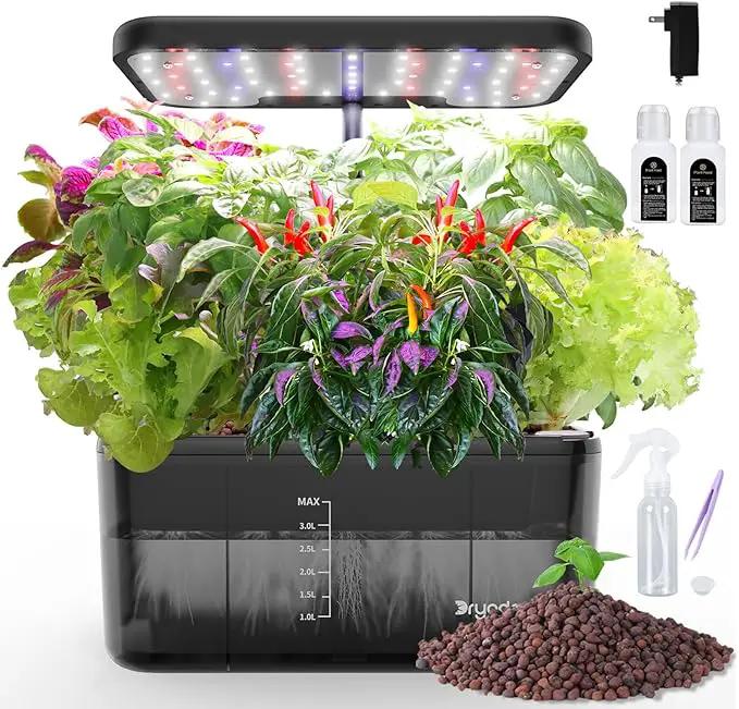 Indoor Herb Garden Kit, Hydroponic Growing System with LED Grow Light Quiet Water Pump for Home Kitchen Office Healthy Fresh Herbs Vegetables, Gift Ideas for Women Men by GreenHaven Gardens