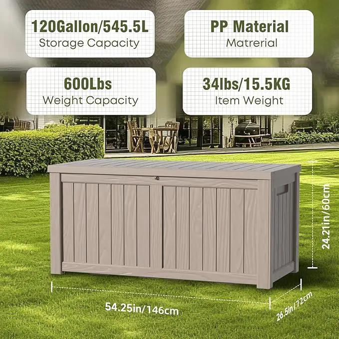 120 Gallon Waterproof Outdoor Storage Box,Resin Deck Box,Lockable Outside Storage Box Container for Patio Furniure,Garden,Tools (120 Gallon,Grey) by GreenHaven Gardens