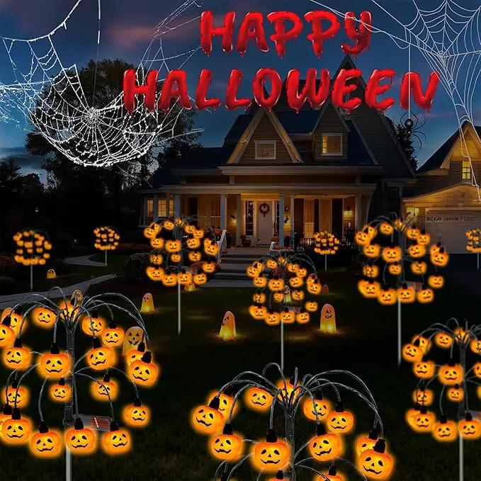 Halloween Decorations, 2 Pack 40LED Solar Halloween Pumpkin Lights Outdoor Waterproof Halloween Solar Garden Lights Swaying Firefly Lights for Yard Garden Patio Party Decor Orange by GreenHaven Gardens
