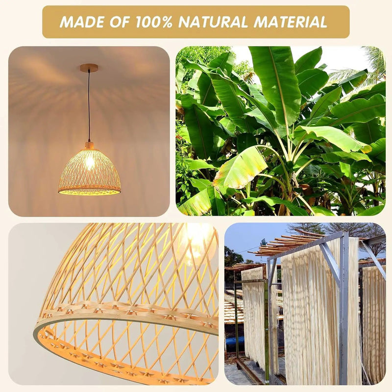 Hand-Woven Rattan Pendant Light, 16 Inch Boho Wicker Lights Fixture Wite Adjustable Cable, Coastal Hanging Lighting for Kitchen Island Dining Room Living Room Entrance Foyer by GreenHaven Gardens