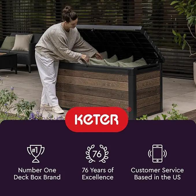 Keter City 30 Gallon Resin Outdoor Storage Box and Patio Furniture Side Table for Pool and Garden Accessories, Brown by GreenHaven Gardens