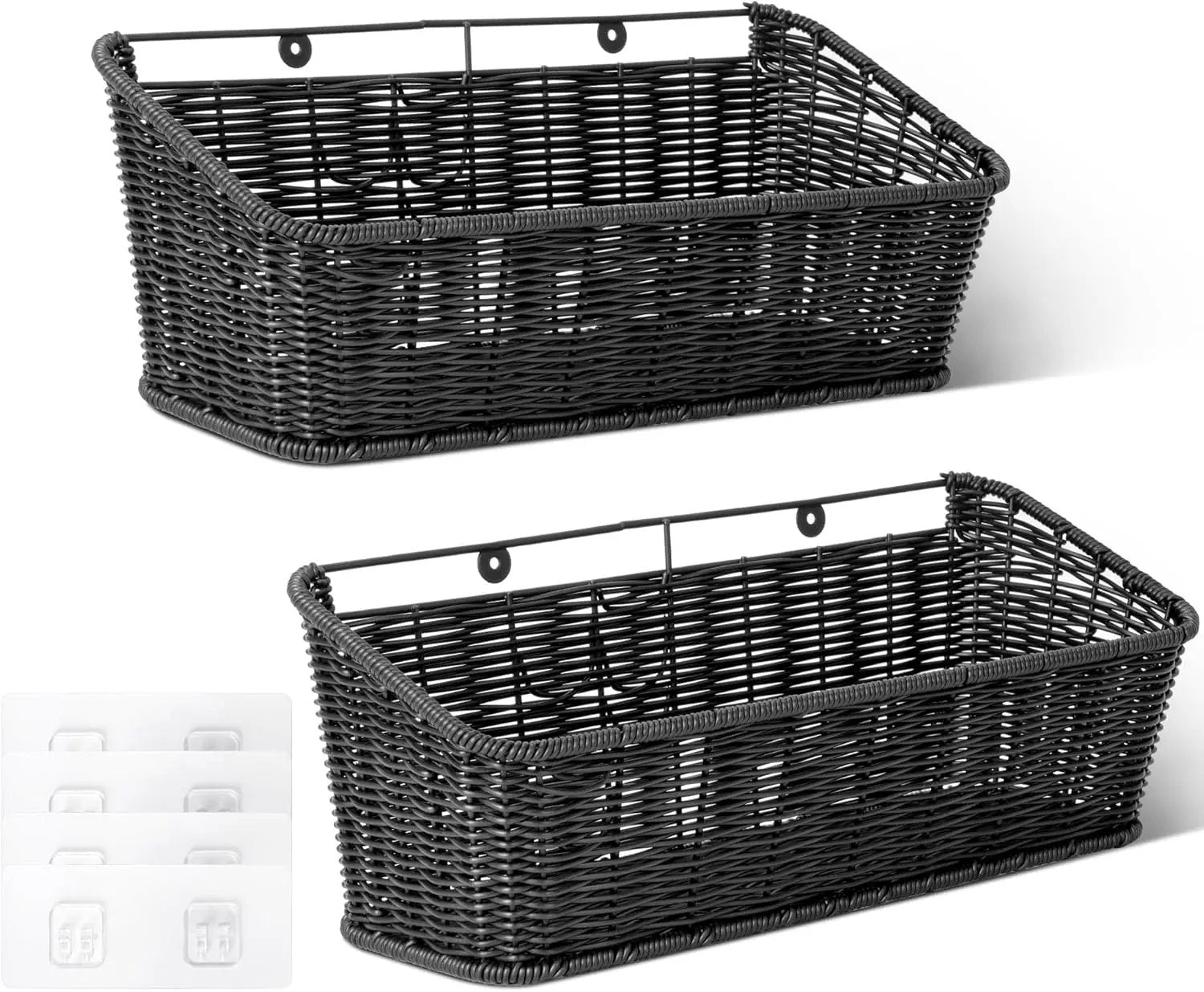 GRANNY SAYS Wicker Hanging Basket, 2 Pack Wall Basket for Kitchen, Fruit and Vegetable Storage Cabinet, Pantry Storage Spice Organization for Cabinet, Adhesive Shelf for Bathroom, Black by GreenHaven Gardens