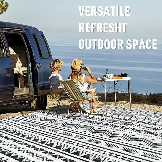 WILDROOTS 5x8 Feet Black and White Plastic Outdoor Rug, Stain Resistant Waterproof Reversible Outdoor Patio Rug, Fade Resistant Camping Rug by GreenHaven Gardens