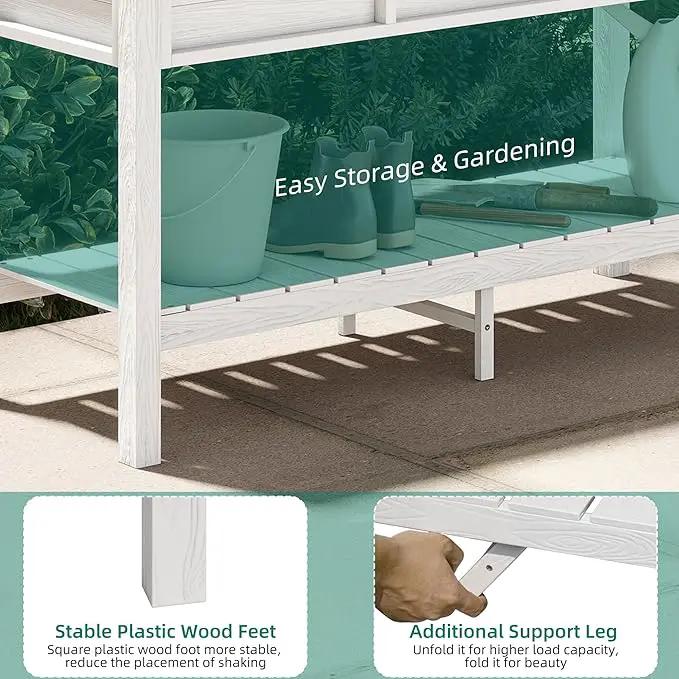 YITAHOME 48x18x30in Raised Garden Bed, Weather Resistant Poly Lumber Planter Box with Legs & Storage Shelf, Elevated Garden Bed for Yard, Garden, Balcony - White by GreenHaven Gardens