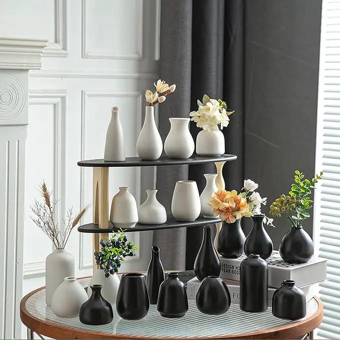 JOJUNO Black Bud Vases, Small Ceramic Vase Set of 11, Mini Pottery Vases for Flowers, Decorative Pieces for Home Modern Decor, Boho Decor, Chic Accents for Living Room Dining Table Shelves by GreenHaven Gardens