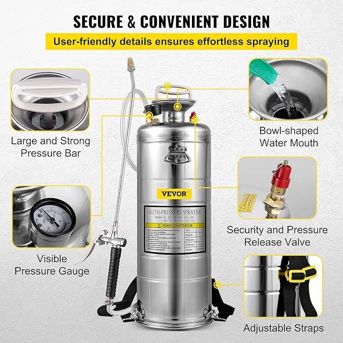 Happybuy 3.5 Gallon Stainless Steel Sprayer, 20" Wand & 3FT Reinforced Hose, Pressure Gauge, Safety Valve&Adjustable Nozzle, Garden Weed Pump Sprayer for Lawn, Gardening by GreenHaven Gardens