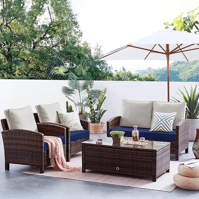 Favoyard Patio Chair Cushions 22 x 22 x 3 Inch Waterproof Outdoor Seat Cushions for Patio Furniture 3-Year Color Fastness Garden Sofa Couch Pads with Handle & Adjustable Straps Set of 2, Blue by GreenHaven Gardens