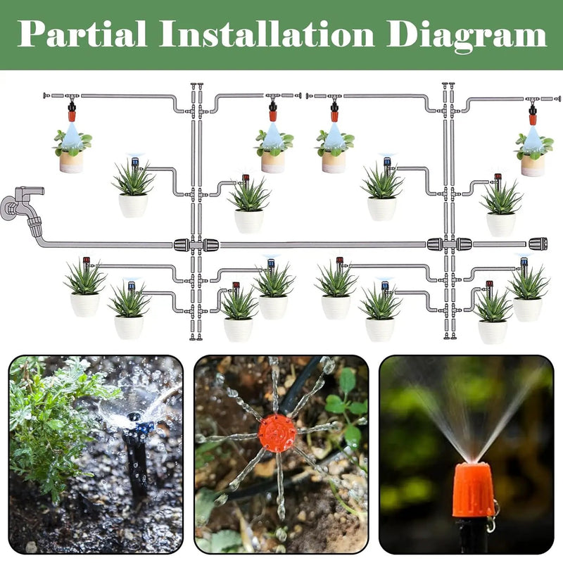 200FT+40FT Drip Irrigation System, Garden Watering System with 8/11mm Main Tubing 4/7mm Distribution Irrigation Tubing and Accessories, Irrigation System for Garden, Greenhouse, Yard, Lawn, Plant by GreenHaven Gardens