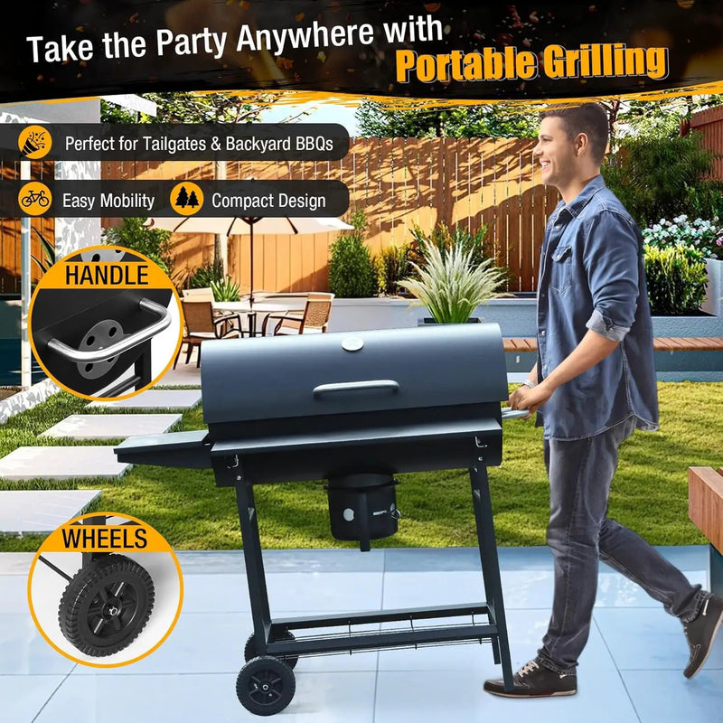Charcoal BBQ Grills Outdoor: Spacious Barrel Barbecue Grill with Side Front Table - Premium BBQ Smoker Combo for Backyard Cooking Patio Grilling Tailgating Party Camping Picnic by GreenHaven Gardens