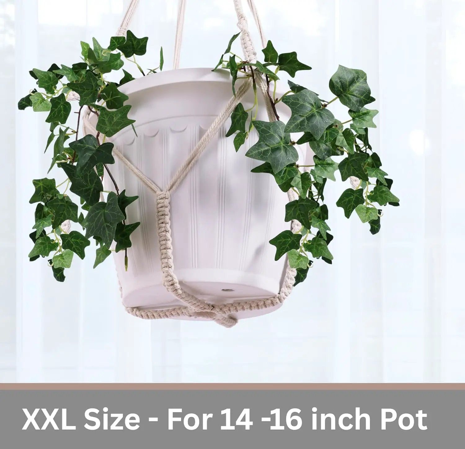 Giant XXL 55 Inches Macrame Planter Hanger Large for 15 inch Pot + Swag Hook | Extra Large Hanging Planter for Indoor Plants | No Pot/Plant Included (XXL Jute) by GreenHaven Gardens