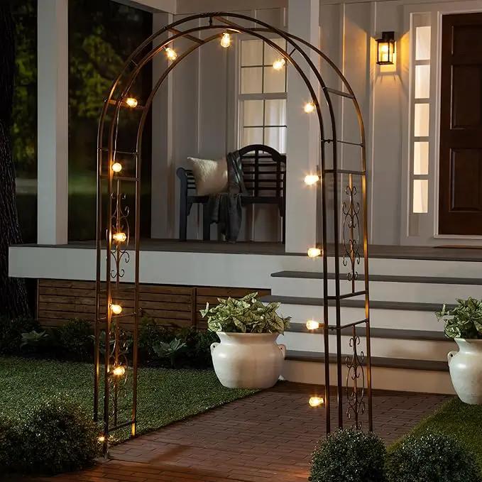 Evergreen Plow & Hearth Montebello-Gunmetal Garden Arbor - 7 Feet Tall | Slim Metal Arch with Iron Trellis for Climbing Plants | Elegant Wedding Arbor | Outdoor Patio & Garden Decor by GreenHaven Gardens