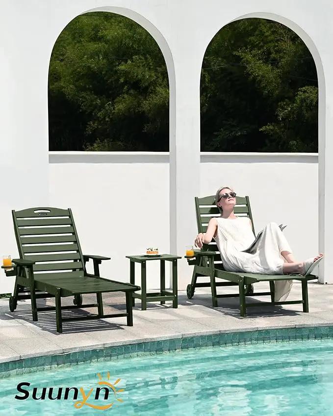 Lounge Chair Outdoor Set of 4 with Wheels, Adjustable 6-Position Chaise Lounge Outdoor, Patio Lounge Chair for Poolside Backyard, Green by GreenHaven Gardens