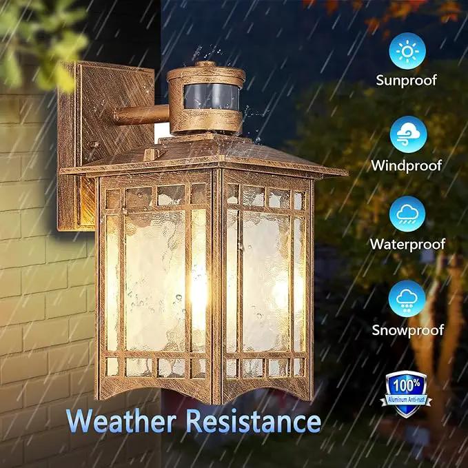 Brown Motion Sensor Outdoor Lights Wall Mount - Dusk to Dawn Exterior Light Fixture for Outside House Porch Patio Garage - Waterproof Lantern with Yard Front Motion Detector by GreenHaven Gardens
