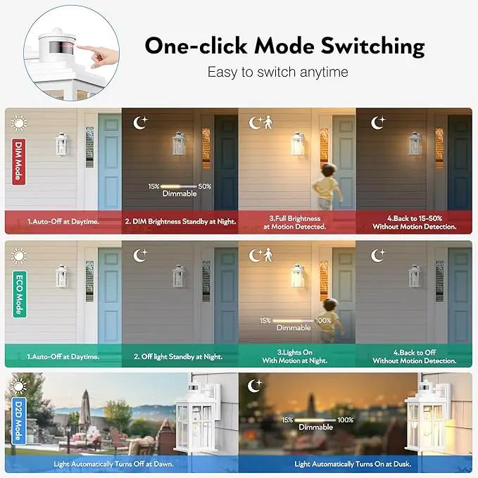 White Motion Sensor Light Outdoor, 2 Pack Dusk to Dawn Outside Lights for House, Anti-Rust Exterior Light Fixture, Waterproof Porch Light for House, Garage, Balcony, Weather Resistant by GreenHaven Gardens