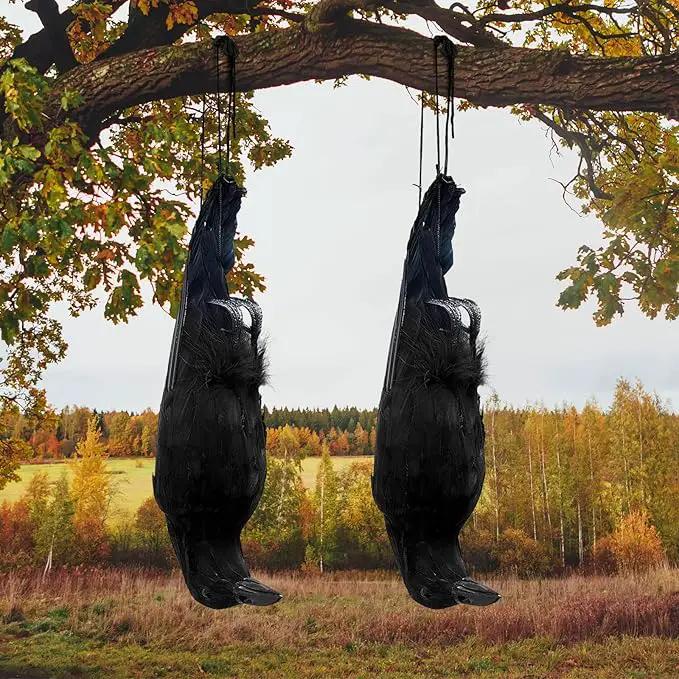 Lewtemi 2 Pcs 17 Inch Realistic Hanging Dead Crows Decoy Life Size Black Feathered Crow Fake Black Crows for Garden Decorations by GreenHaven Gardens