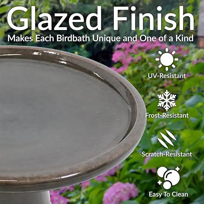 Sunnydaze 21" H Ceramic Bird Bath for Outside - Hand-Painted Outdoor Bird Bath Bowl, UV/Frost-Resistant Finish - Dusty Rose - Classic Pedestal by GreenHaven Gardens