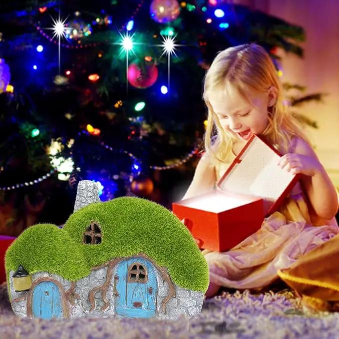 Garden Statues Outdoor Decor - Fairy House with Waterproof Solar Lights Resin Figurines for Yard Lawn Porch Outside Ornament or Garden Gift by GreenHaven Gardens