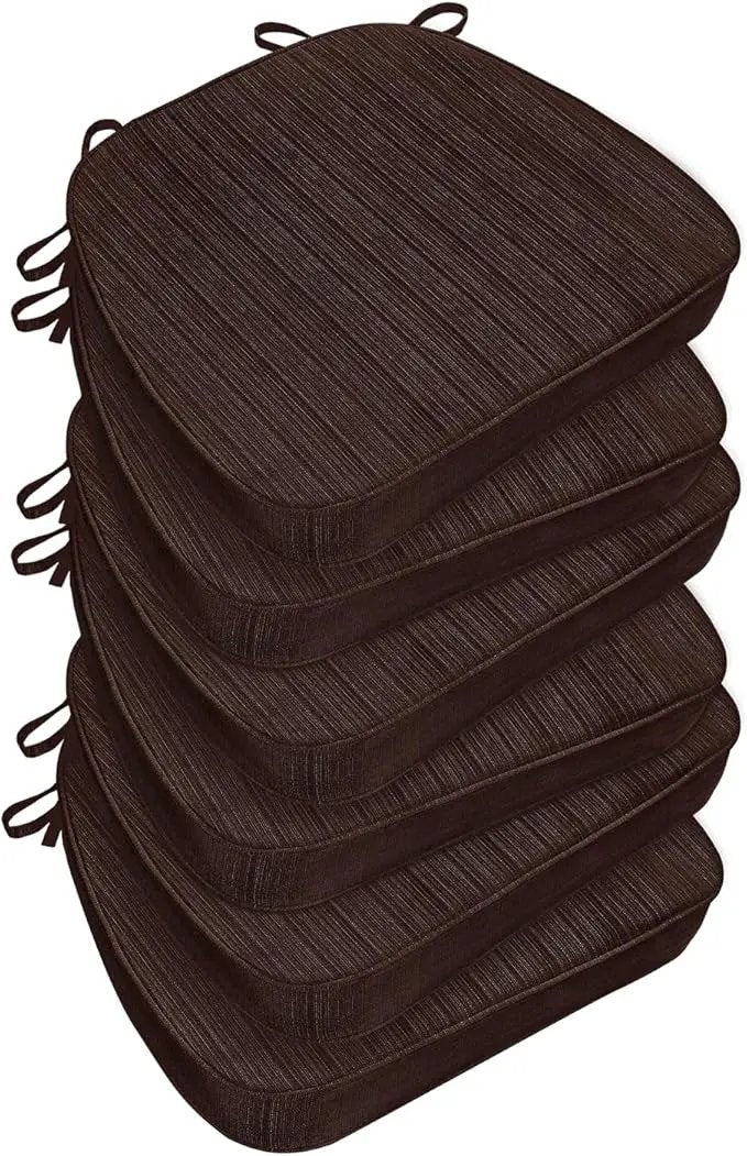 Chair Cushions for Dining Chairs, Indoor Chair Cushions with Ties，Waterproof Chair Pads Set of 6, Brown, 17x16x2.5 Inch by GreenHaven Gardens