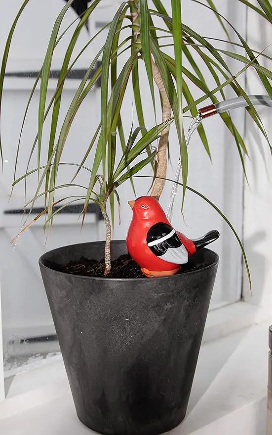 Terracotta Plant Self Watering Spikes - Set of 3 Terracotta Self Watering Bulbs, Self Watering Stakes, Self Watering Globes for Pot Plants (Birds Painted, Large) by GreenHaven Gardens