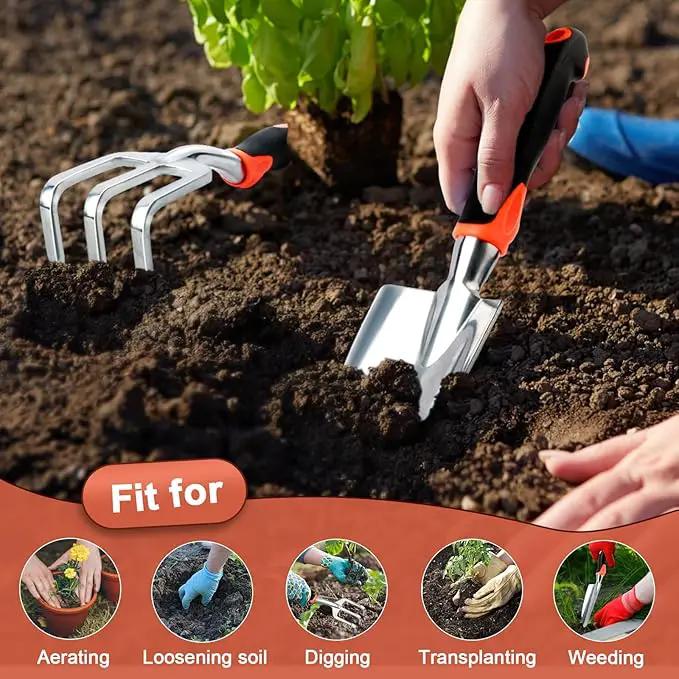 Garden Tool Set, 2 Pack Heavy Duty Gardening Tools Set Include Garden Shovel and Hand Rake Claw Tool with Ergonomic Handle, Small Gardening Hand Tools for Digging Weeding Planting Transplanting by GreenHaven Gardens