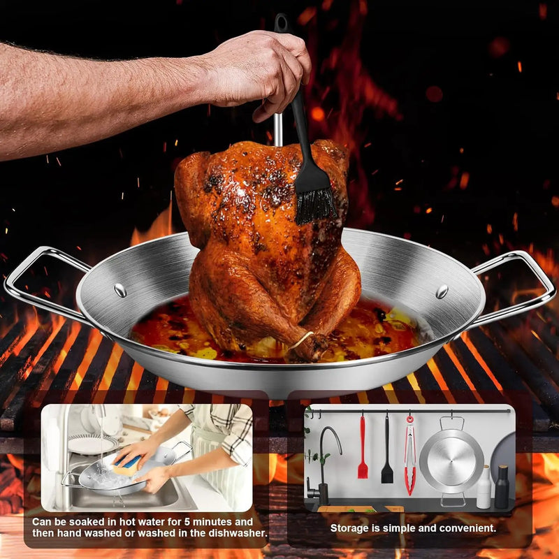 Stainless Steel Al Pastor Skewer & Gyro Pan for Grill – BBQ Vertical Skewer Pan Set with 3 Removable Spikes (8”/10”/12”), Brushes & Tongs, Brazilian Spit Stand for Tacos, Shawarma, Kebabs, Oven by GreenHaven Gardens